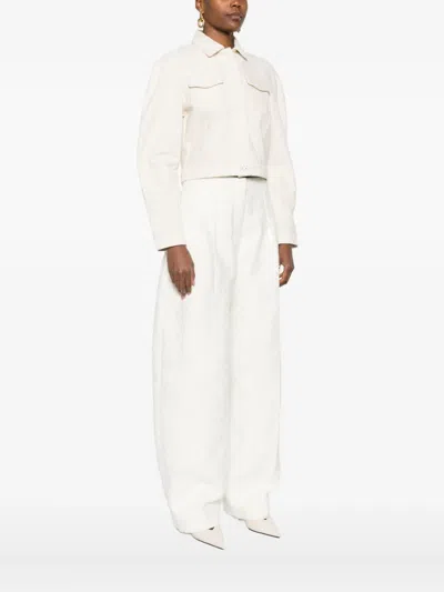 Jacquemus Cropped Denim Jacket Flap Pockets In Neutral
