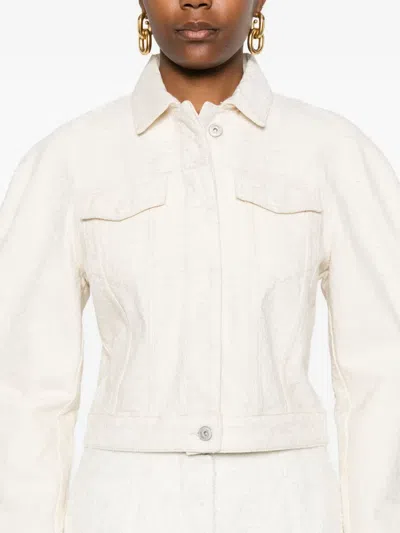 Jacquemus Cropped Denim Jacket Flap Pockets In Neutral