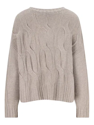 Alpha Studio Cable-knit V-neck Sweater In Gray