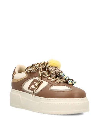 Fendi Sneakers Chunky Sole Contrast Panels In Brown