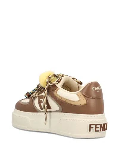 Fendi Sneakers Chunky Sole Contrast Panels In Brown