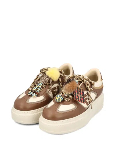 Fendi Sneakers Chunky Sole Contrast Panels In Brown