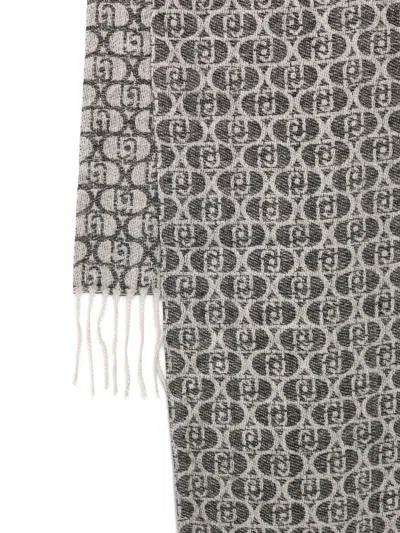 Liu •jo Monogram Fringed Scarf In Gray