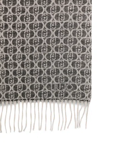 Liu •jo Monogram Fringed Scarf In Gray