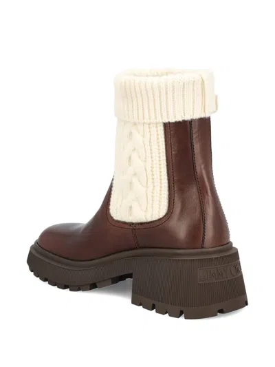 Jimmy Choo Knit-trim Leather Boots In Animal Print