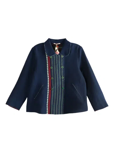 Péro Embroidered Striped Wool Jacket In Multi
