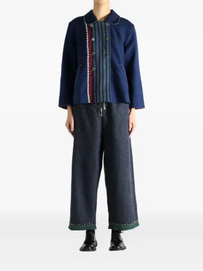 Péro Embroidered Striped Wool Jacket In Multi