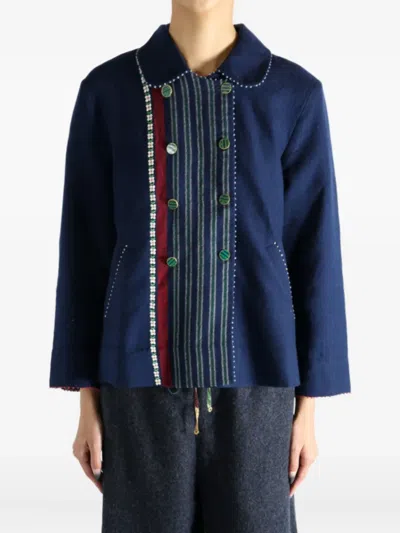 Péro Embroidered Striped Wool Jacket In Multi