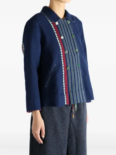 Péro Embroidered Striped Wool Jacket In Multi