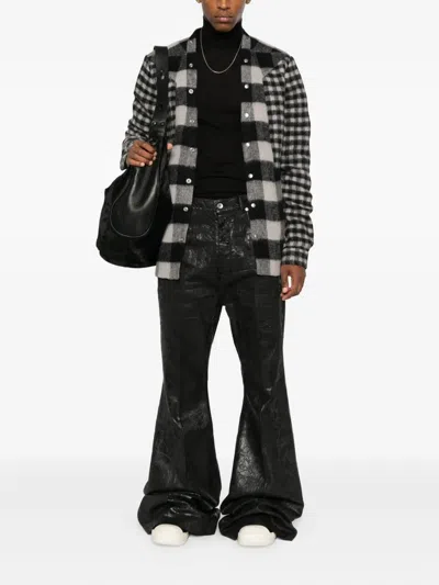 Rick Owens Bootcut Jeans With Metallic Finish And Flared Silhouette In Black