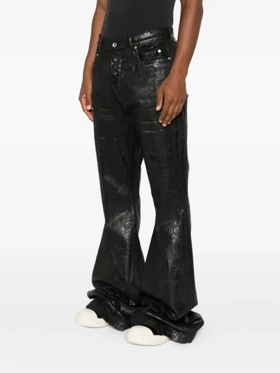 Rick Owens Bootcut Jeans With Metallic Finish And Flared Silhouette In Black