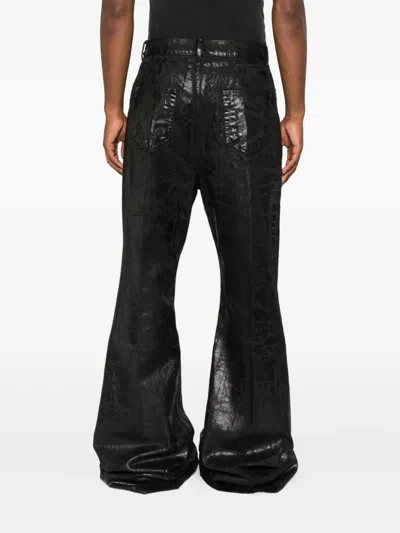 Rick Owens Bootcut Jeans With Metallic Finish And Flared Silhouette In Black