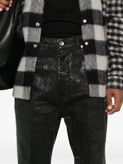 Rick Owens Bootcut Jeans With Metallic Finish And Flared Silhouette In Black