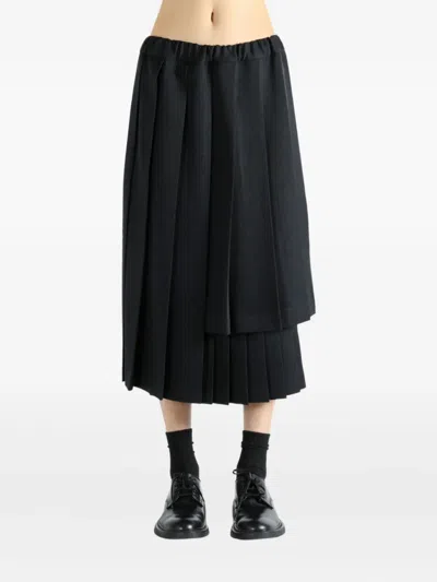 Comme Des Garçons Pleated Asymmetric Midi Skirt In Black