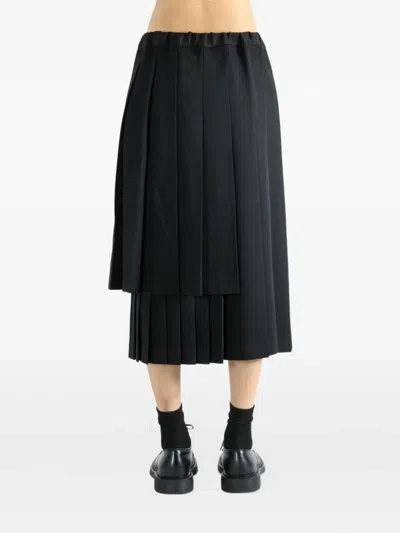 Comme Des Garçons Pleated Asymmetric Midi Skirt In Black