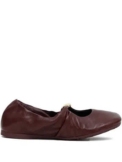 Loewe Burgundy Nappa Leather Pebble Ballerinas