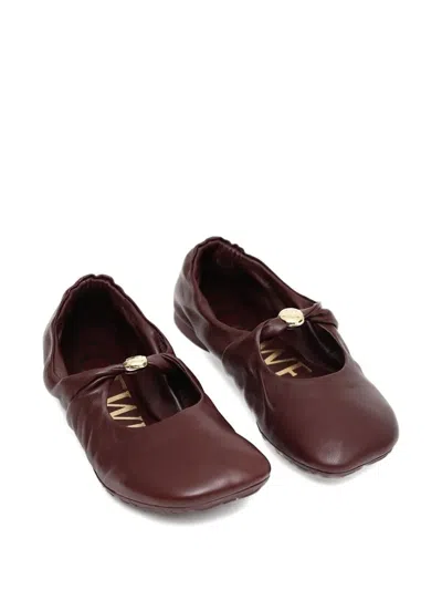 Loewe Burgundy Nappa Leather Pebble Ballerinas