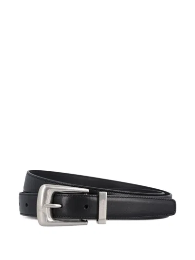 Saint Laurent Leather Folk-buckle Belt In Black