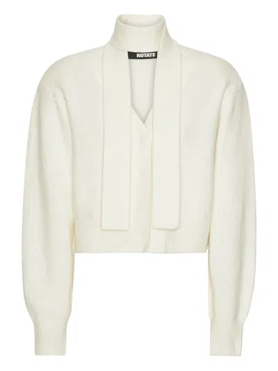 Rotate Birger Christensen Cardigan Con Sciarpa Lavorata A Maglia Bianco In White