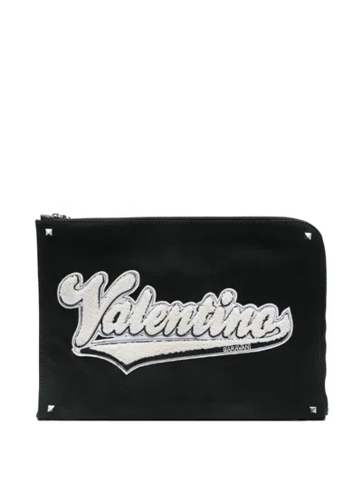 Pre-owned Valentino Garavani Logo-patch Laptop Bag In Black