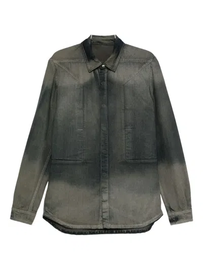 Rick Owens Gray Concordia Fogpocket Denim Shirt In Gray