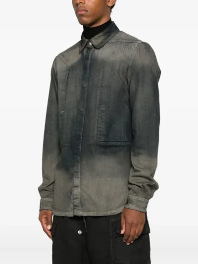 Rick Owens Gray Concordia Fogpocket Denim Shirt In Gray