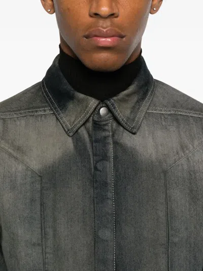 Rick Owens Gray Concordia Fogpocket Denim Shirt In Gray