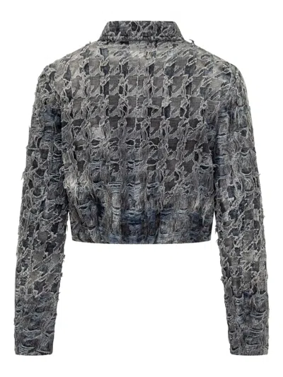 Diesel Textured Cropped Blazer Long Sleeves In Gray