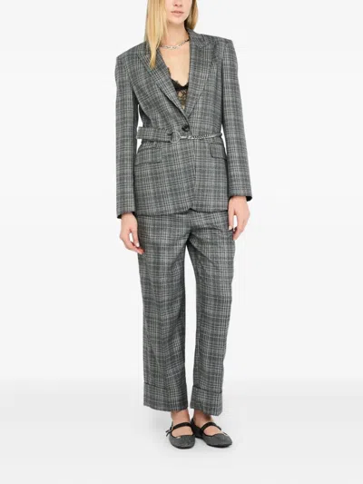 Liu •jo Glencheck Tailored Blazer With Chain Belt In Gray