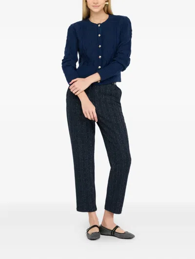 Liu •jo Cable Knit Wool Cardigan In Blue