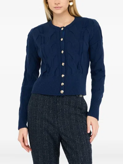 Liu •jo Cable Knit Wool Cardigan In Blue