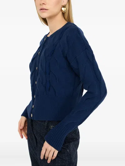 Liu •jo Cable Knit Wool Cardigan In Blue