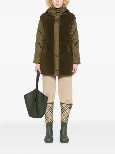 Herno Hooded Long Length Two-tone Jacket In Brown