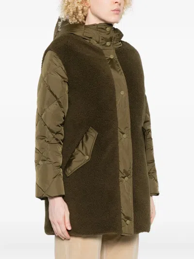 Herno Hooded Long Length Two-tone Jacket In Brown