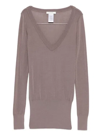 Lemaire Long-sleeve V-neck Sweater In Brown