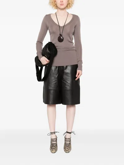 Lemaire Long-sleeve V-neck Sweater In Brown