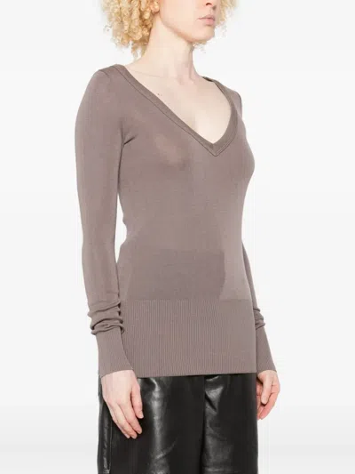 Lemaire Long-sleeve V-neck Sweater In Brown