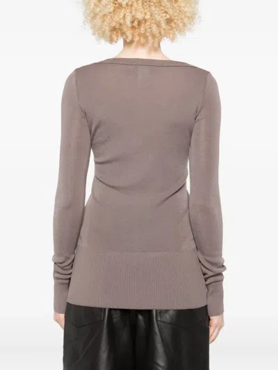 Lemaire Long-sleeve V-neck Sweater In Brown