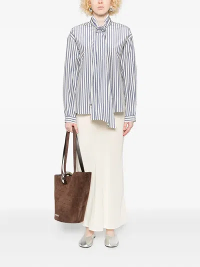 Forte Forte Vertical Striped Blouse With Distinctive Bow Tie In Blue