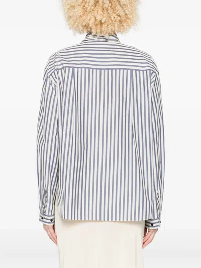 Forte Forte Vertical Striped Blouse With Distinctive Bow Tie In Blue