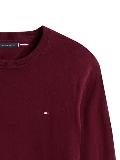 Tommy Hilfiger Long Sleeve Crew Neck Sweater With Ribbed Cuffs In Red