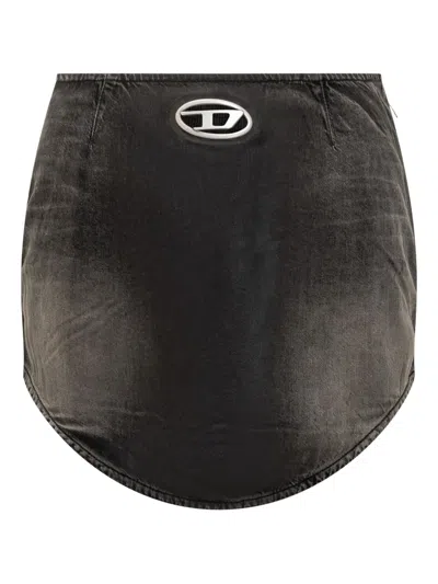 Diesel Denim Mini Skirt With Oval D Logo In Black