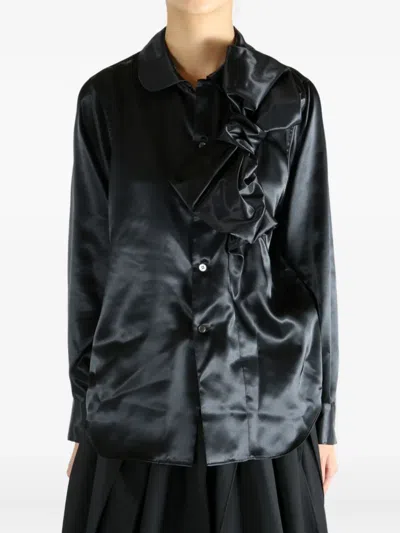 Comme Des Garçons Satin Ruffled Blouse In Black