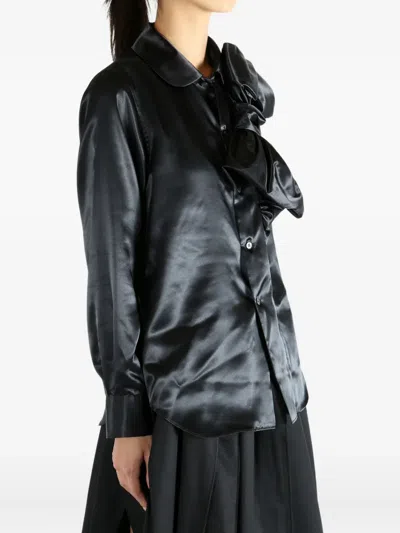 Comme Des Garçons Satin Ruffled Blouse In Black