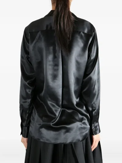Comme Des Garçons Satin Ruffled Blouse In Black
