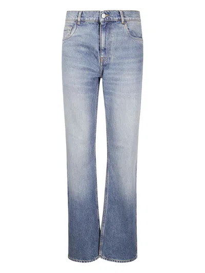 Coperni Mid-blue Straight-leg Cropped Jeans With Leather Detail In Blue