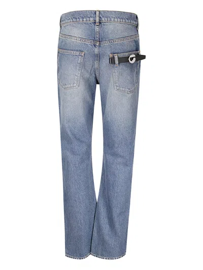 Coperni Mid-blue Straight-leg Cropped Jeans With Leather Detail In Blue