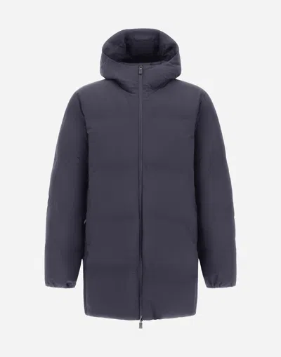 Herno Matte Blue Padded Jacket With Down Filling And Striped Quilting In Blue