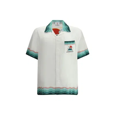 Casablanca Silk Short-sleeved Shirt With Wave In Multi