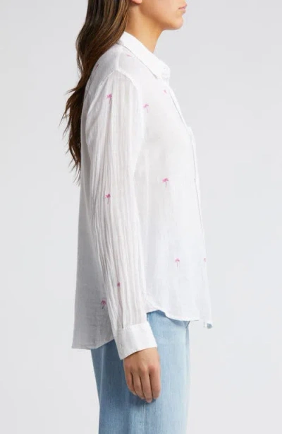 Rails Charli Palm Tree Embroidered Linen Blend Button-up Shirt In White
